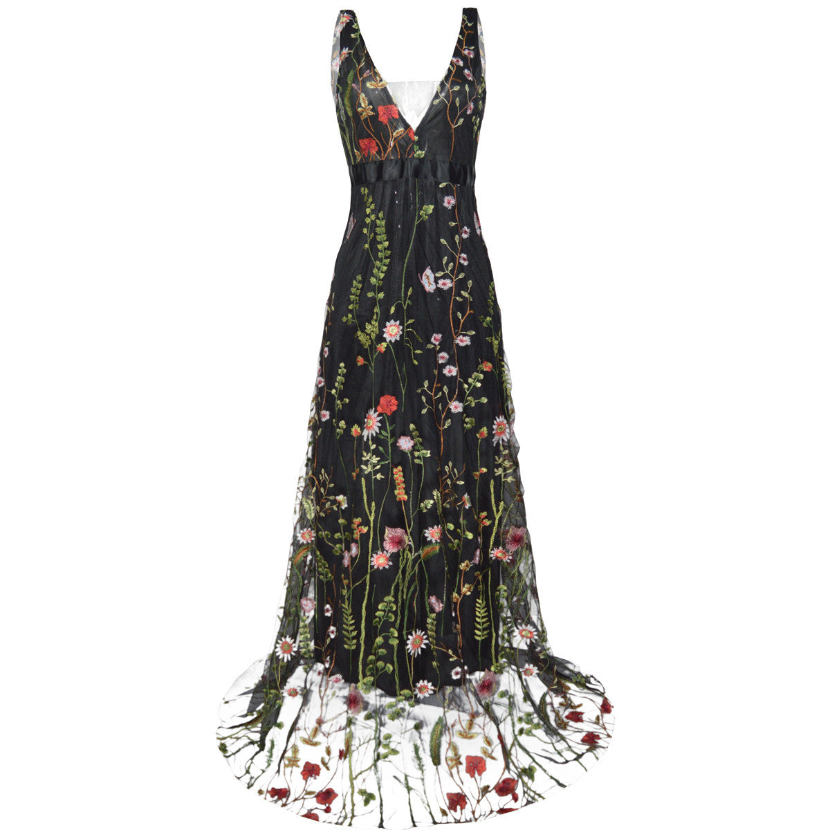 Fashion women's wear EBay Popular Sexy Deep V Sleeveless Embroidered Dress Slim Fit Backless Large Swing Dress Ball Formal Dress