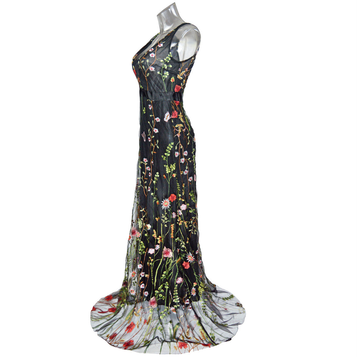 Fashion women's wear EBay Popular Sexy Deep V Sleeveless Embroidered Dress Slim Fit Backless Large Swing Dress Ball Formal Dress