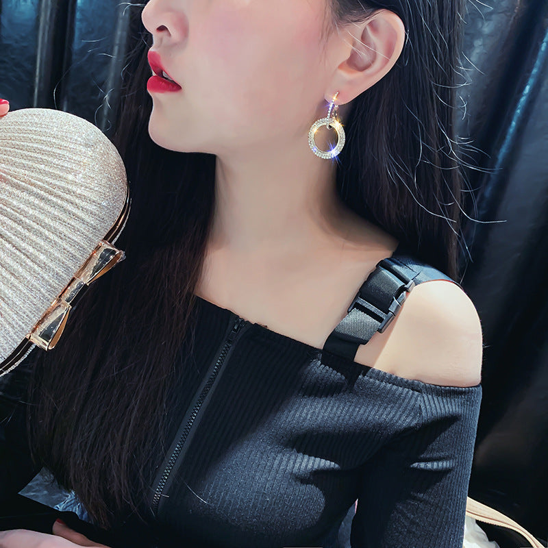 925银针跨境热款时尚满钻耳环女镶钻几何圆圈耳钉欧美简约耳饰女