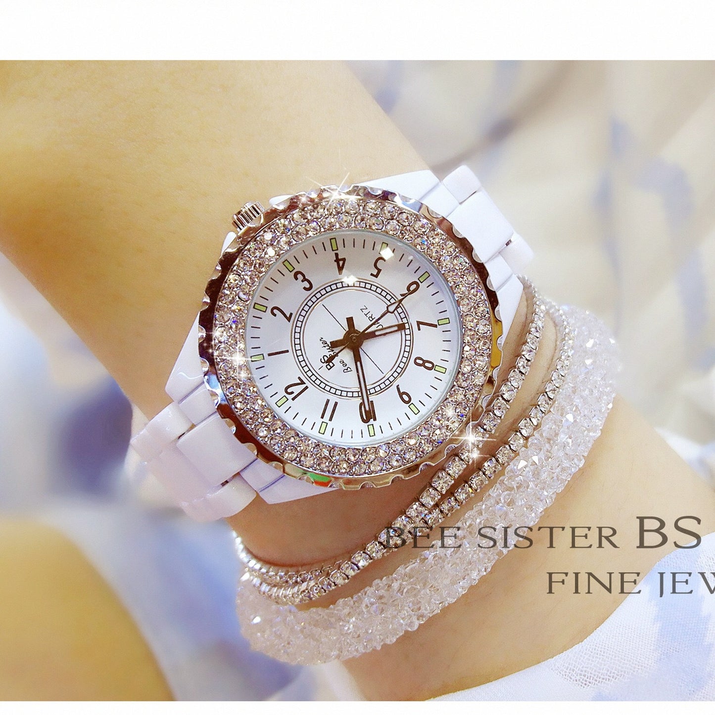 Fashion women's watchNew Arrival Hot Sale Women's Diamond Ceramic Watch Personality Digital Surface Women's Casual Fashion Trends Quartz Watch