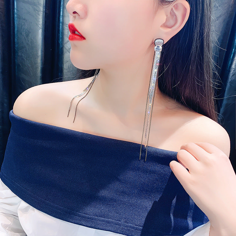 首饰耳环925银超长链条冷淡风流苏耳环女韩国长款简约耳饰网红耳坠耳钉女