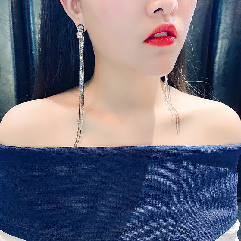 首饰耳环925银超长链条冷淡风流苏耳环女韩国长款简约耳饰网红耳坠耳钉女