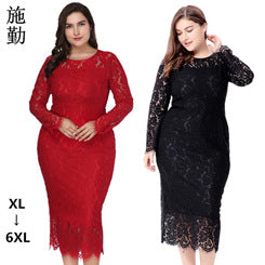 Fashion women's wear  Cross Border plus Size Foreign Trade Women's Clothing Popular Long Sleeve Lace Slim Dress Dress