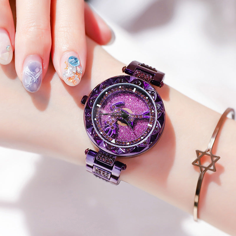 Fashion women's watchPopular Yilu You Be in Good Luck Watch Women's Student Quartz Watch Women's Watch Full Diamond Starry TikTok Rotation