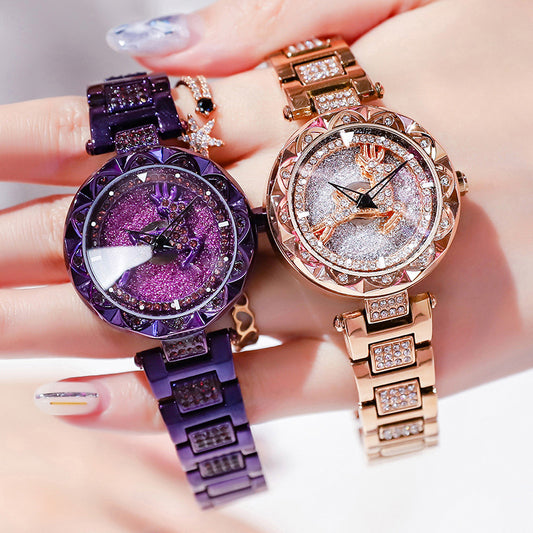 Fashion women's watchPopular Yilu You Be in Good Luck Watch Women's Student Quartz Watch Women's Watch Full Diamond Starry TikTok Rotation