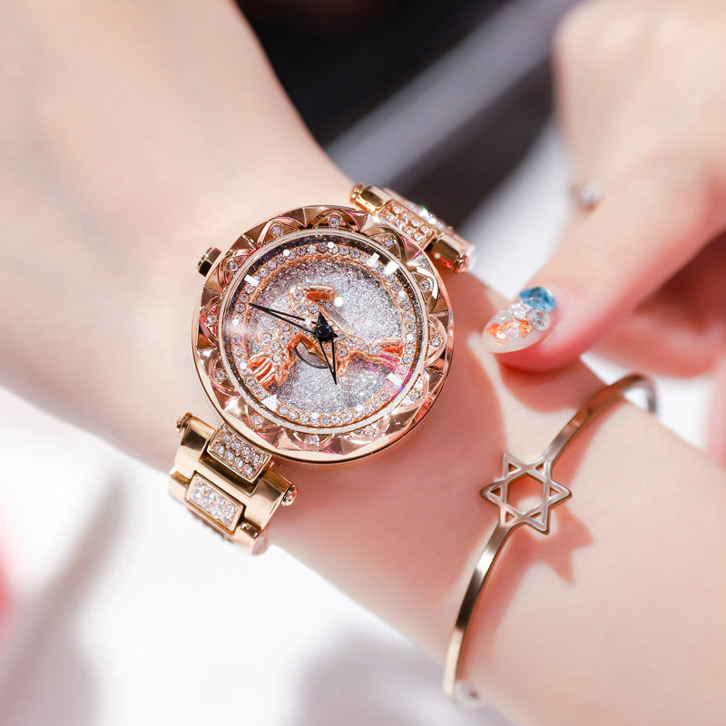 Fashion women's watchPopular Yilu You Be in Good Luck Watch Women's Student Quartz Watch Women's Watch Full Diamond Starry TikTok Rotation