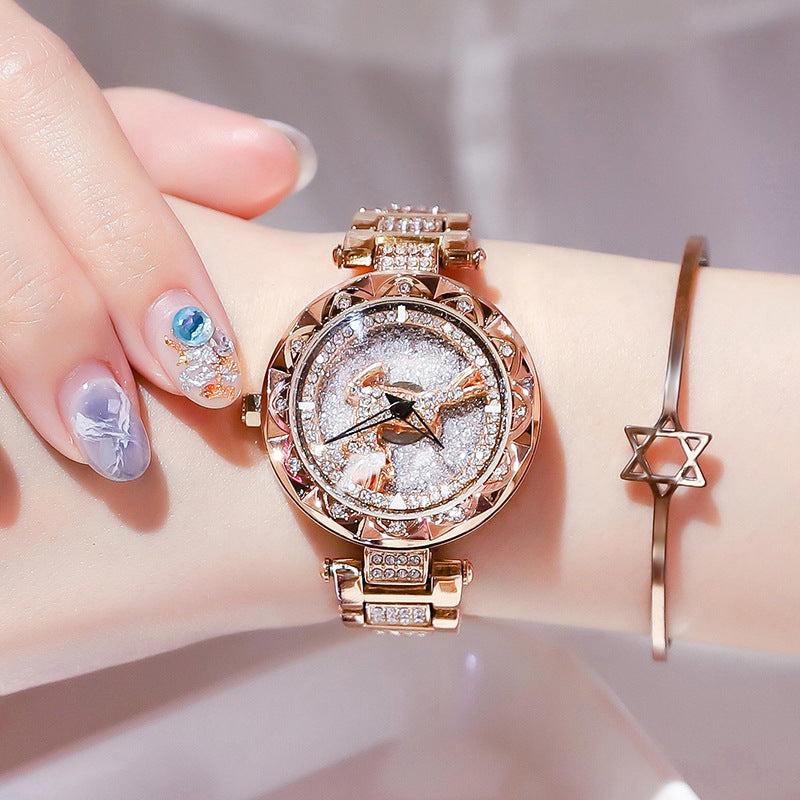 Fashion women's watchPopular Yilu You Be in Good Luck Watch Women's Student Quartz Watch Women's Watch Full Diamond Starry TikTok Rotation