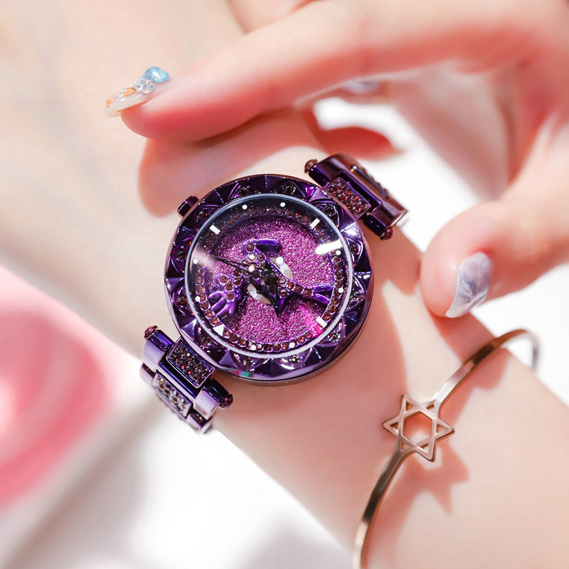 Fashion women's watchPopular Yilu You Be in Good Luck Watch Women's Student Quartz Watch Women's Watch Full Diamond Starry TikTok Rotation