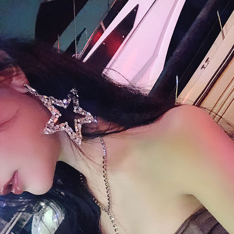 925银针欧美夸张五角星超闪镶钻耳环奢华耳坠个性时尚网红耳饰
