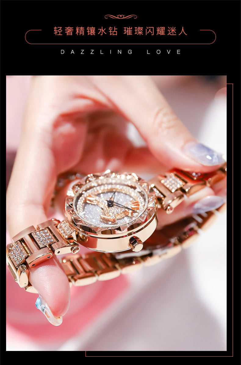 Fashion women's watchPopular Yilu You Be in Good Luck Watch Women's Student Quartz Watch Women's Watch Full Diamond Starry TikTok Rotation