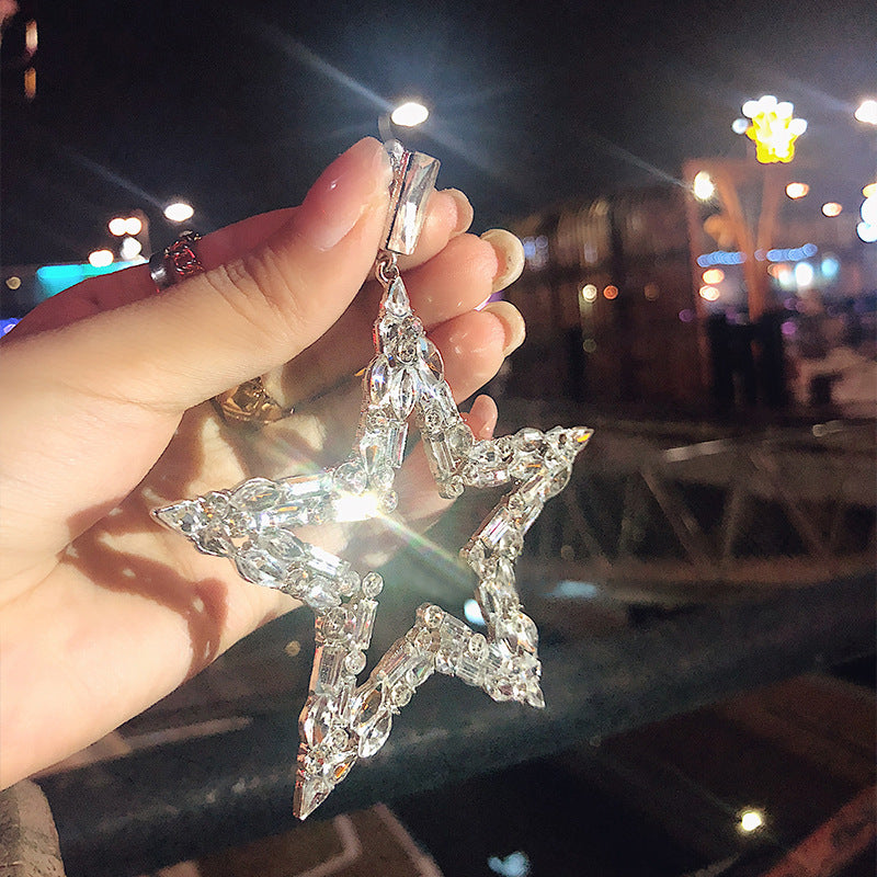 925银针欧美夸张五角星超闪镶钻耳环奢华耳坠个性时尚网红耳饰