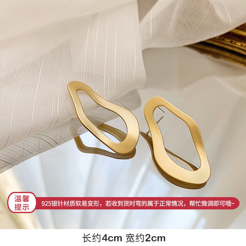 925银针金属耳环不规则圆圈几何耳钉女欧美夸张复古冷淡风潮耳饰