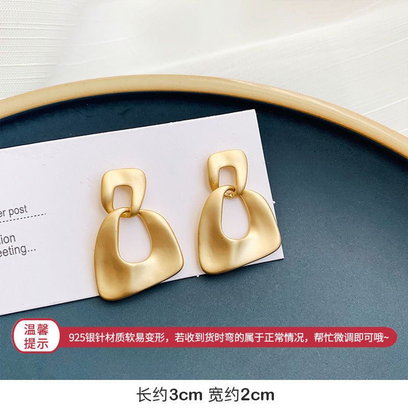 925银针金属耳环不规则圆圈几何耳钉女欧美夸张复古冷淡风潮耳饰