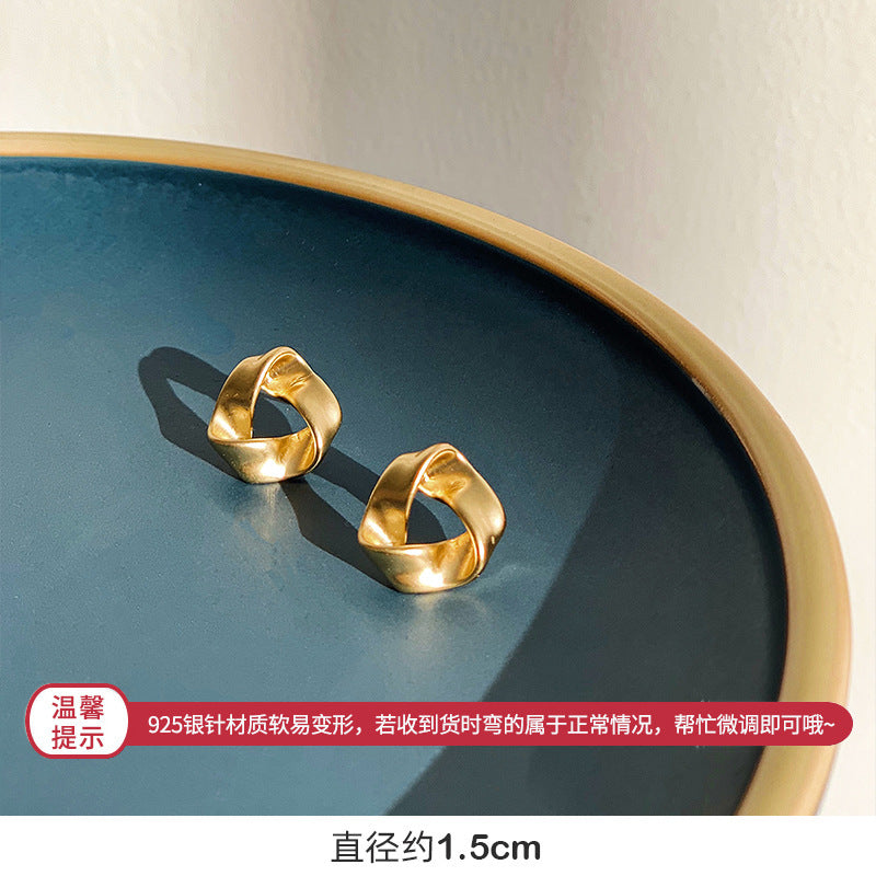 925银针金属耳环不规则圆圈几何耳钉女欧美夸张复古冷淡风潮耳饰