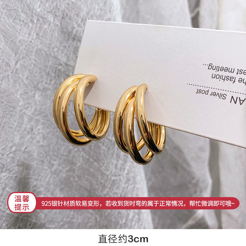 925银针金属耳环不规则圆圈几何耳钉女欧美夸张复古冷淡风潮耳饰