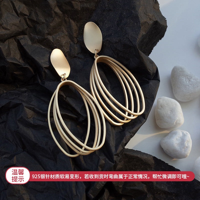 925银针金属耳环不规则圆圈几何耳钉女欧美夸张复古冷淡风潮耳饰