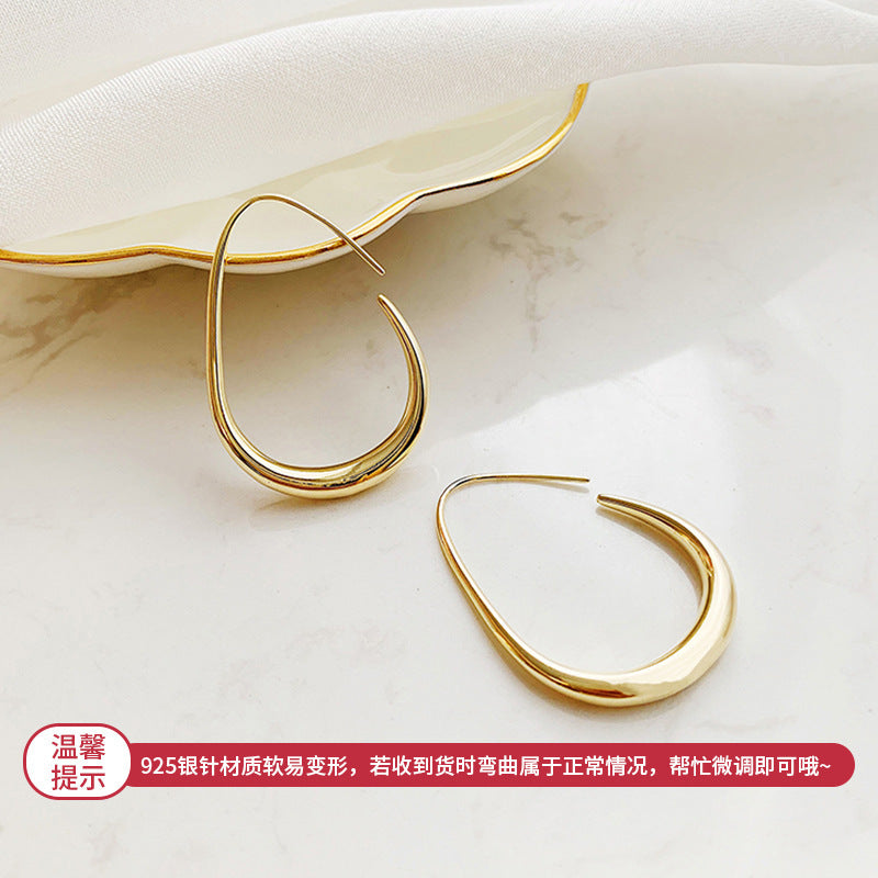 925银针金属耳环不规则圆圈几何耳钉女欧美夸张复古冷淡风潮耳饰