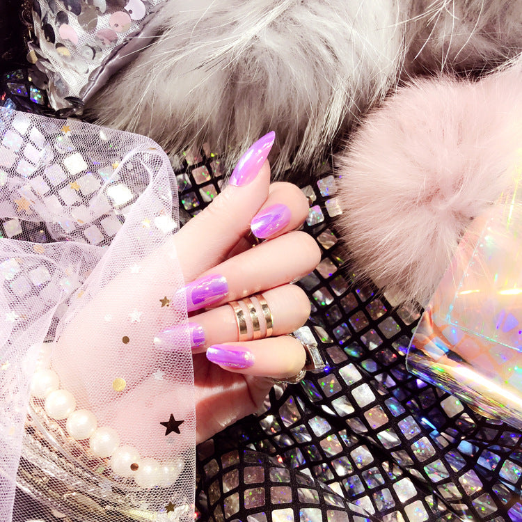 Fashion  nail Wearable Fake Nails Bright Color Fake Nail Patch Nail Beauty Dream Color Light Changing Mirror False Nails 24 Pieces Collection