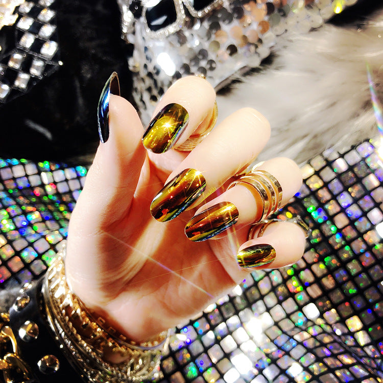 Fashion  nail Wearable Fake Nails Bright Color Fake Nail Patch Nail Beauty Dream Color Light Changing Mirror False Nails 24 Pieces Collection