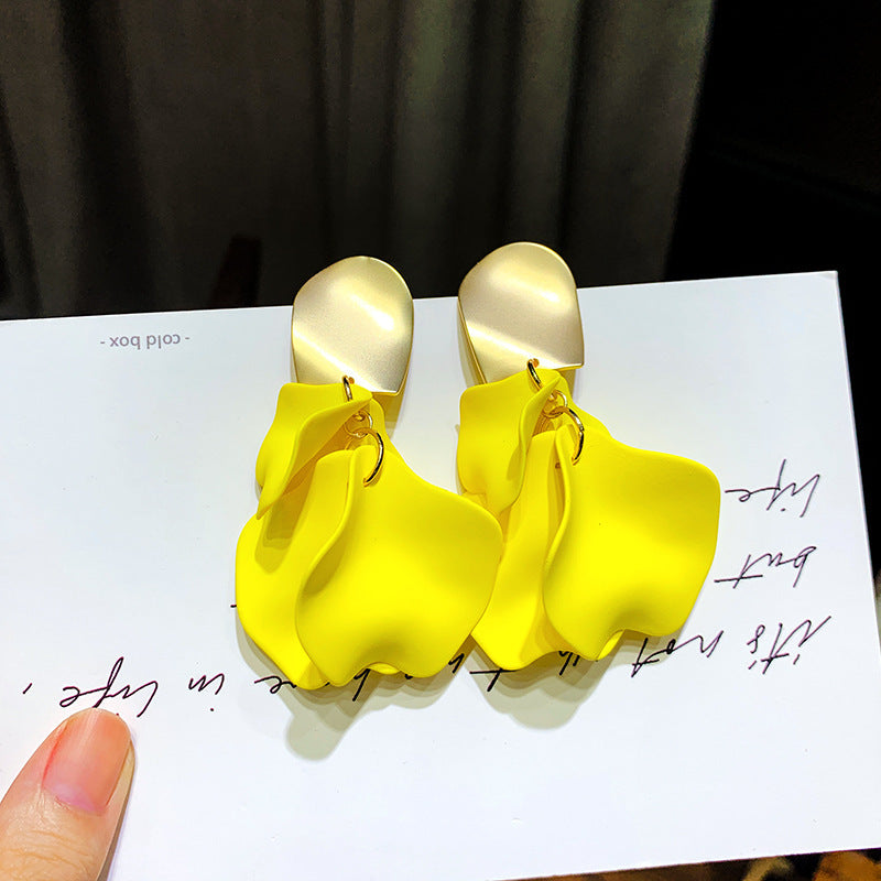 925银针玫瑰花瓣长款耳环女欧美风夸张网红气质显脸瘦耳坠耳饰女