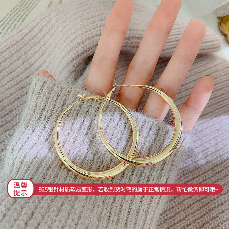 925银针金属耳环不规则圆圈几何耳钉女欧美夸张复古冷淡风潮耳饰