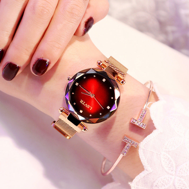 Fashion women's watchIn Stock Wholesale Women's Starry Quartz Watch Lazy Watch Magnet Strap Magnet Watch