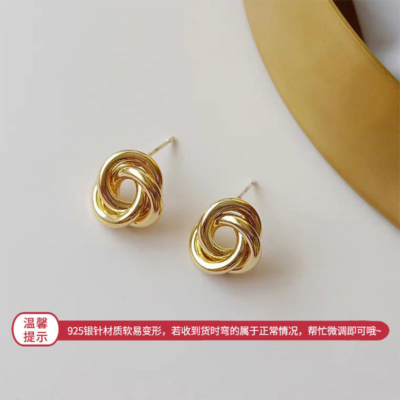 925银针金属耳环不规则圆圈几何耳钉女欧美夸张复古冷淡风潮耳饰