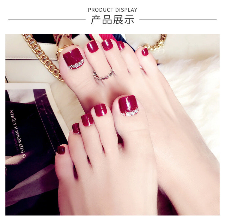 Fashion  nail Tina Finished Nail Beauty Fake Nail Patch Wine Red Same Style Toe Nail Toe Nail Nail Shaped Piece 24 Pieces J51