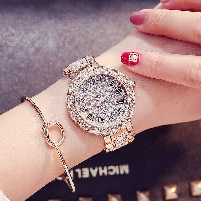 Fashion women's watchForeign Trade Starry Rhinestone Women's Bracelet Watch Women's Korean-Style Diamond-Embedded Roman Scale Alloy Steel Chain Women's Watch