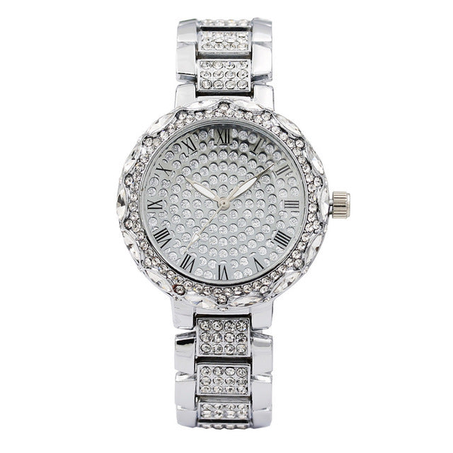 Fashion women's watchForeign Trade Starry Rhinestone Women's Bracelet Watch Women's Korean-Style Diamond-Embedded Roman Scale Alloy Steel Chain Women's Watch