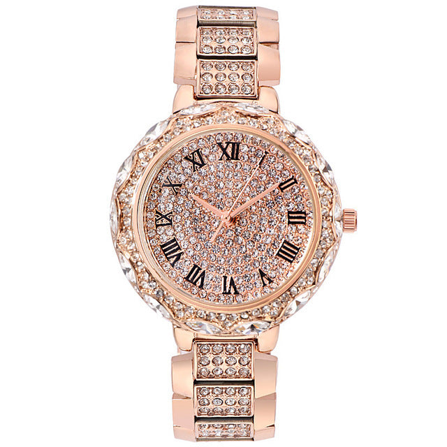 Fashion women's watchForeign Trade Starry Rhinestone Women's Bracelet Watch Women's Korean-Style Diamond-Embedded Roman Scale Alloy Steel Chain Women's Watch