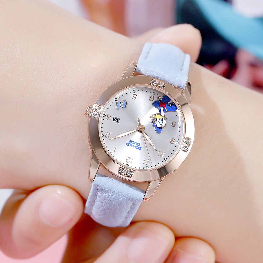 Fashion women's watchDisney Minnie Watch Donald Duck Fashion Trend Quartz Watch Middle School Student Belt Girl Children Women's Watch 188