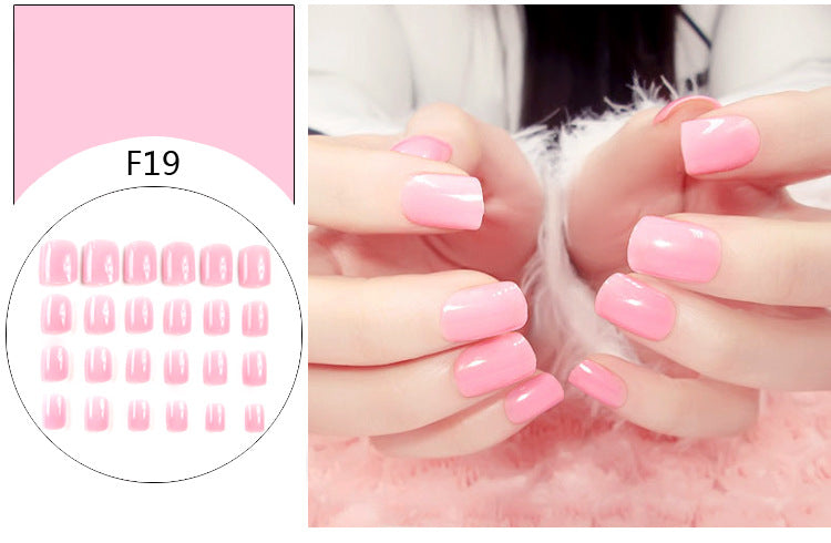 Fashion  nail Tina 24 Pieces Finished Nail Beauty Solid Color Fake Nail Patch Short Detachable Square Head Multi-Color Collection F Series