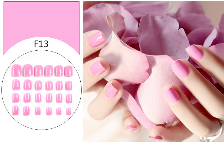 Fashion  nail Tina 24 Pieces Finished Nail Beauty Solid Color Fake Nail Patch Short Detachable Square Head Multi-Color Collection F Series