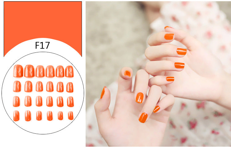 Fashion  nail Tina 24 Pieces Finished Nail Beauty Solid Color Fake Nail Patch Short Detachable Square Head Multi-Color Collection F Series