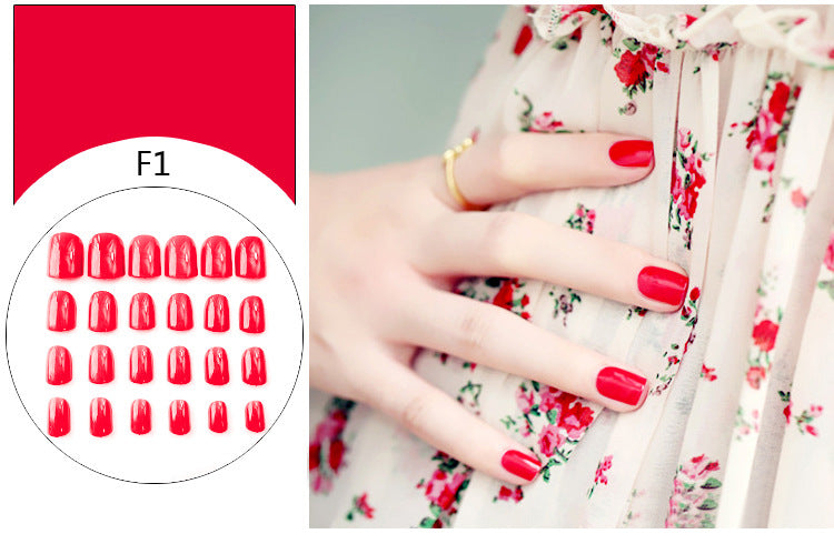 Fashion  nail Tina 24 Pieces Finished Nail Beauty Solid Color Fake Nail Patch Short Detachable Square Head Multi-Color Collection F Series