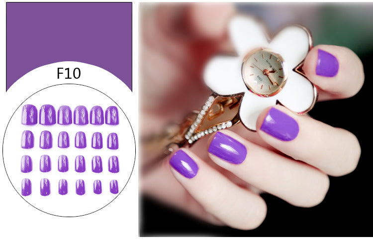Fashion  nail Tina 24 Pieces Finished Nail Beauty Solid Color Fake Nail Patch Short Detachable Square Head Multi-Color Collection F Series