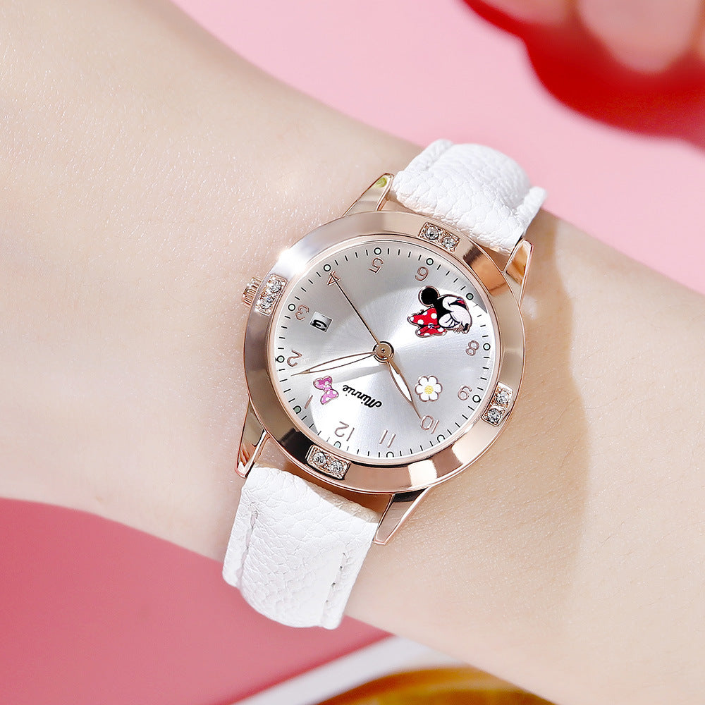 Fashion women's watchDisney Minnie Watch Donald Duck Fashion Trend Quartz Watch Middle School Student Belt Girl Children Women's Watch 188