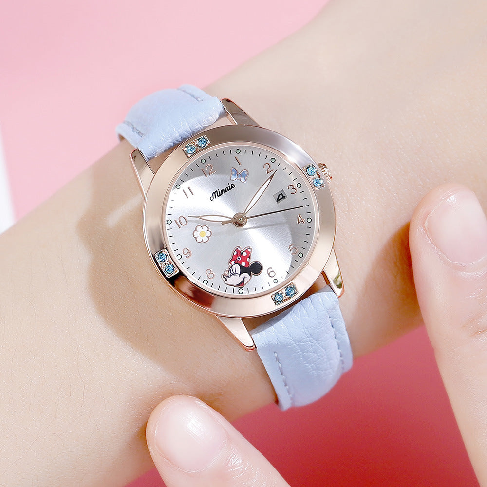 Fashion women's watchDisney Minnie Watch Donald Duck Fashion Trend Quartz Watch Middle School Student Belt Girl Children Women's Watch 188
