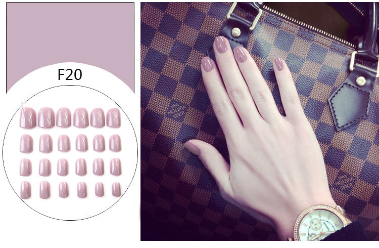 Fashion  nail Tina 24 Pieces Finished Nail Beauty Solid Color Fake Nail Patch Short Detachable Square Head Multi-Color Collection F Series