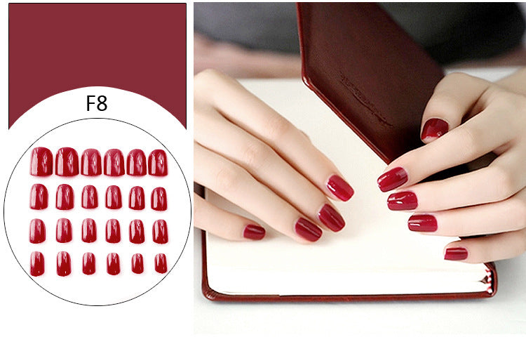 Fashion  nail Tina 24 Pieces Finished Nail Beauty Solid Color Fake Nail Patch Short Detachable Square Head Multi-Color Collection F Series