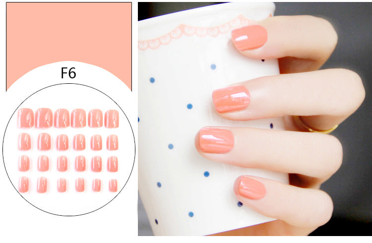 Fashion  nail Tina 24 Pieces Finished Nail Beauty Solid Color Fake Nail Patch Short Detachable Square Head Multi-Color Collection F Series