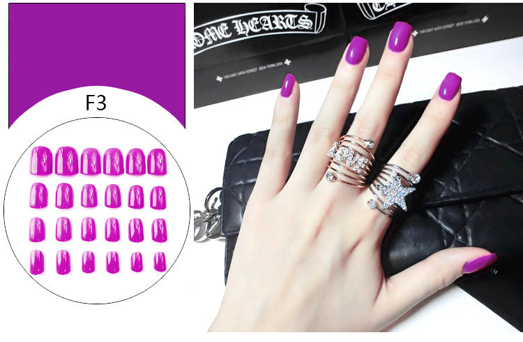 Fashion  nail Tina 24 Pieces Finished Nail Beauty Solid Color Fake Nail Patch Short Detachable Square Head Multi-Color Collection F Series