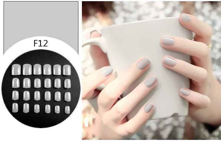Fashion  nail Tina 24 Pieces Finished Nail Beauty Solid Color Fake Nail Patch Short Detachable Square Head Multi-Color Collection F Series