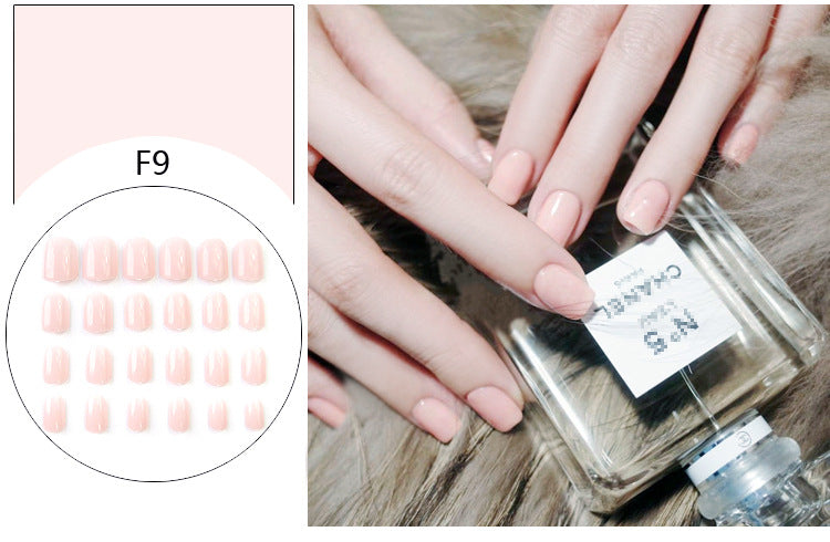 Fashion  nail Tina 24 Pieces Finished Nail Beauty Solid Color Fake Nail Patch Short Detachable Square Head Multi-Color Collection F Series