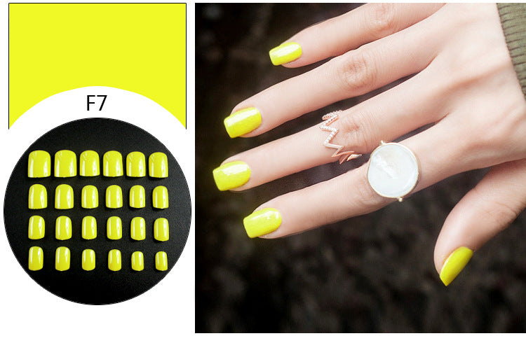 Fashion  nail Tina 24 Pieces Finished Nail Beauty Solid Color Fake Nail Patch Short Detachable Square Head Multi-Color Collection F Series