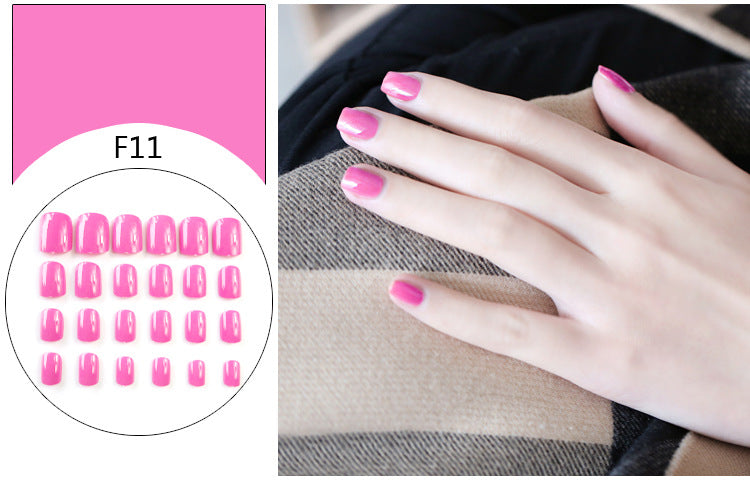 Fashion  nail Tina 24 Pieces Finished Nail Beauty Solid Color Fake Nail Patch Short Detachable Square Head Multi-Color Collection F Series