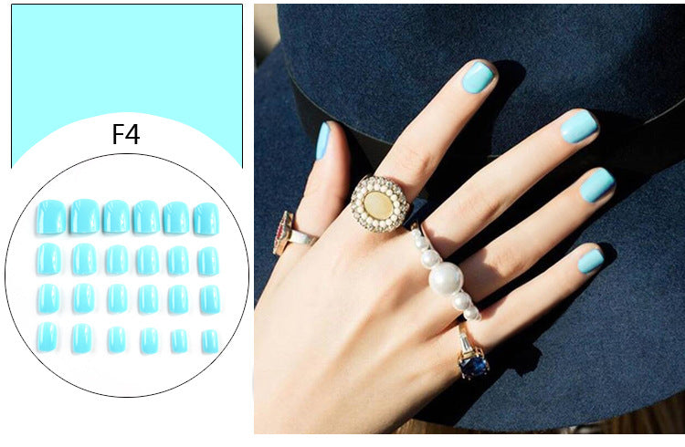 Fashion  nail Tina 24 Pieces Finished Nail Beauty Solid Color Fake Nail Patch Short Detachable Square Head Multi-Color Collection F Series