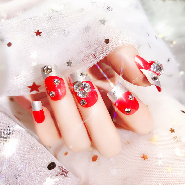 Fashion  nail Finished Manicure 24 Pieces Boxed Fake Nails Pearl Small Flower Bride Nail Stickers Bride Nail Collection