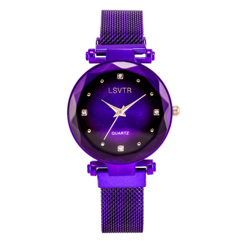 Fashion women's watchIn Stock Wholesale Women's Starry Quartz Watch Lazy Watch Magnet Strap Magnet Watch